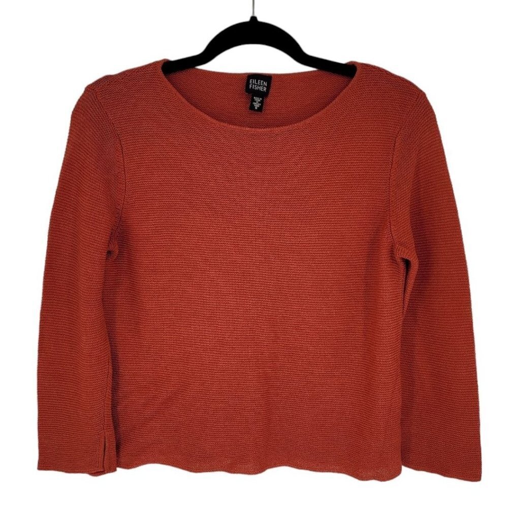 Eileen fisher womens small orange viscose cotton italian yarn blend 3/4 sleeve